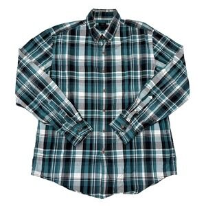 J. Crew Mens Button Down Shirt Size Large Long Sleeve Plaid Cotton Green Blue